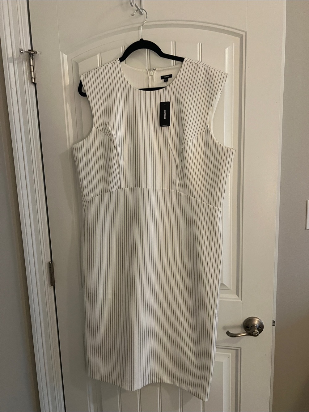 Express White Midi Dress with Black Pinstripes